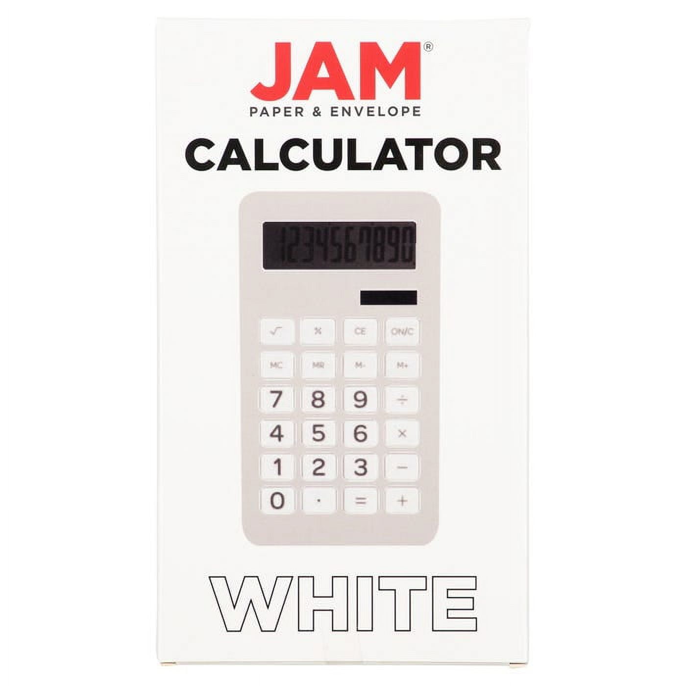 JAM Paper Desktop Calculator, 10 Digit LCD Display, 3 3/4 x 6 3/4 Inches, White, Bulk 10/Pack