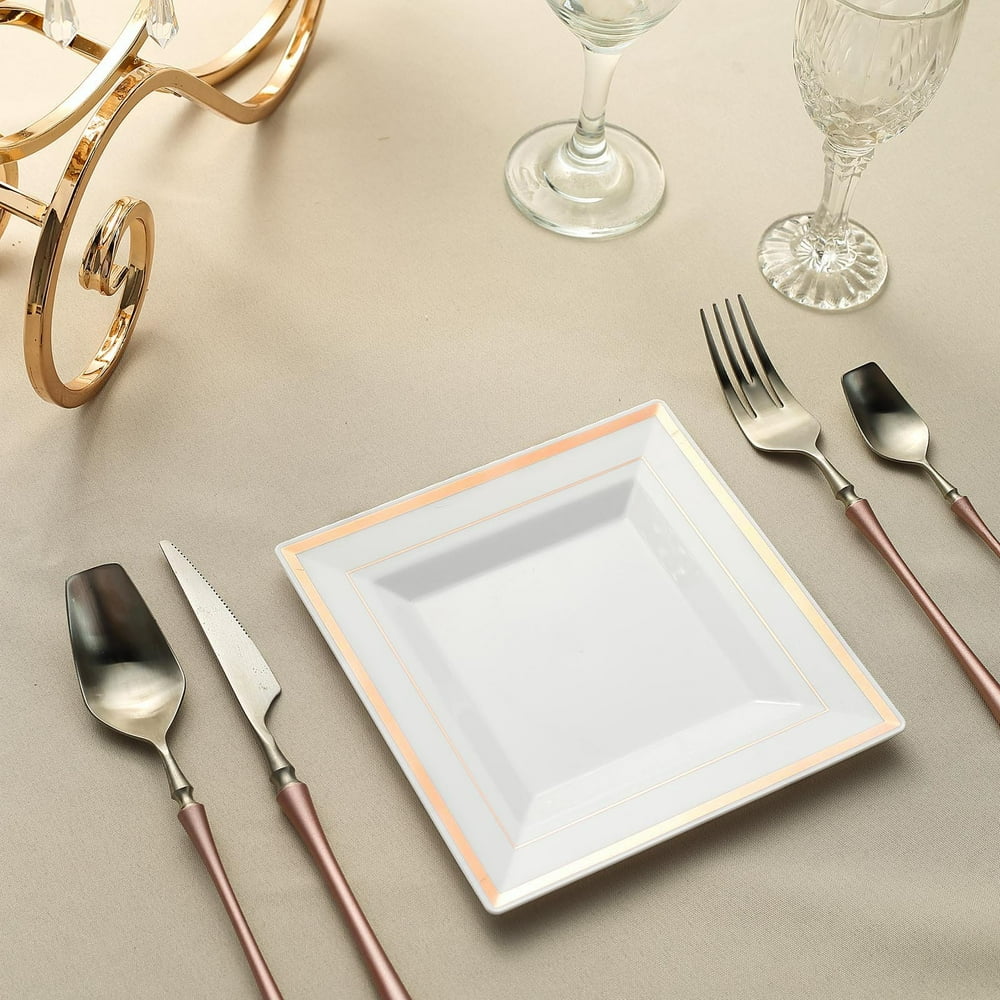 Efavormart 20 Pack 7" White Disposable Plates Square Plastic Plates