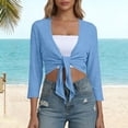 thumbnail image 4 of aohooy Summer Cardigan Women Tie Front Shrug 3/4 Sleeve Bolero Cardigans Lightweight Casual Short Shawl Top Blue,XL, 4 of 9