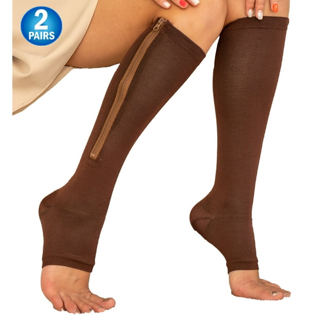2 Zipper Pressure Compression Socks Support Stockings Leg Open Toe Knee High 2030mmHg