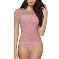 thumbnail image 2 of Uemuo Rose Gold Pink Glitter Pattern Women's One Piece Short Sleeve Swimsuit Rash Guard Surfing Modest Quick-drying Swimsuit Beach Essentials-X-Large, 2 of 9
