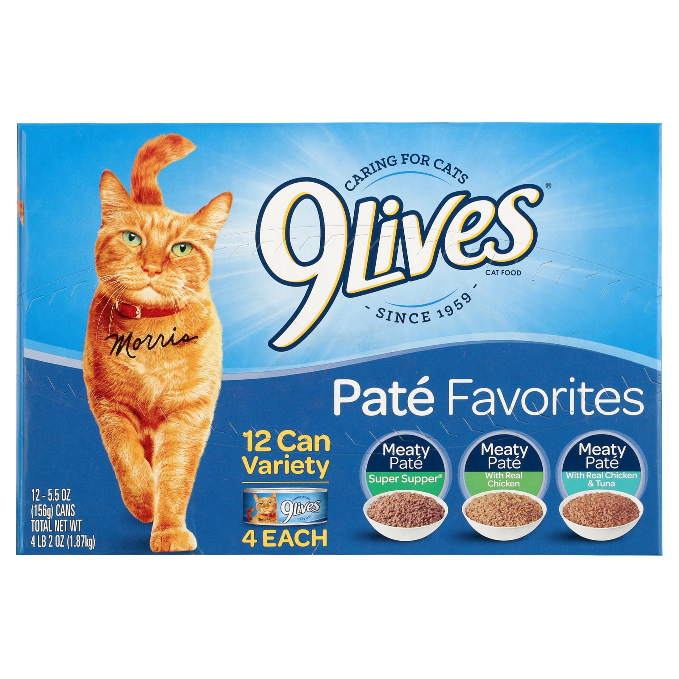 (4 pack) 9Lives Paté Favorites Variety Pack Wet Cat Food, 5.5-Ounce Cans, 12-Count