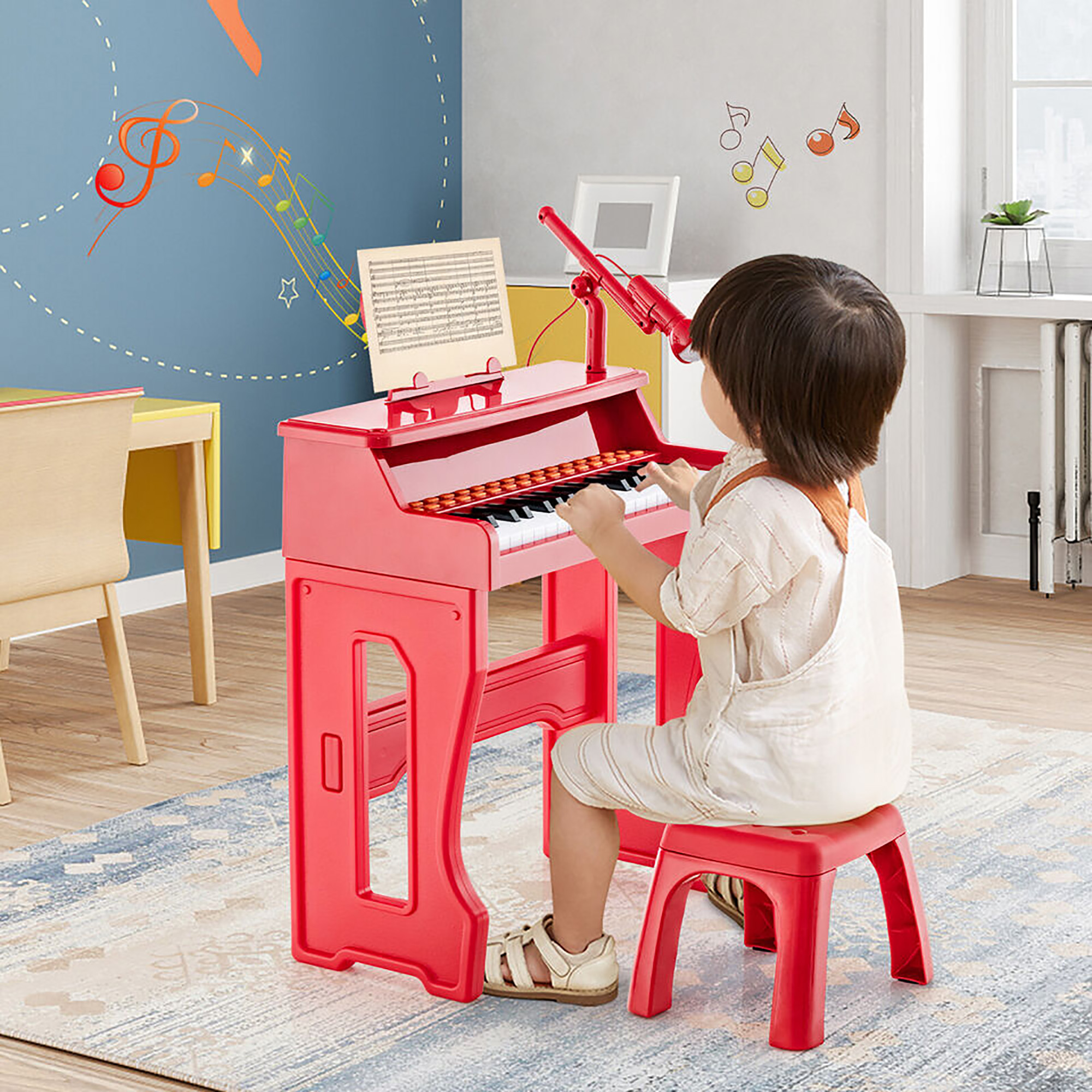 Gymax 37-Key Music Piano Keyboard Kids Learning Toy Instrument w/ Microphone Red