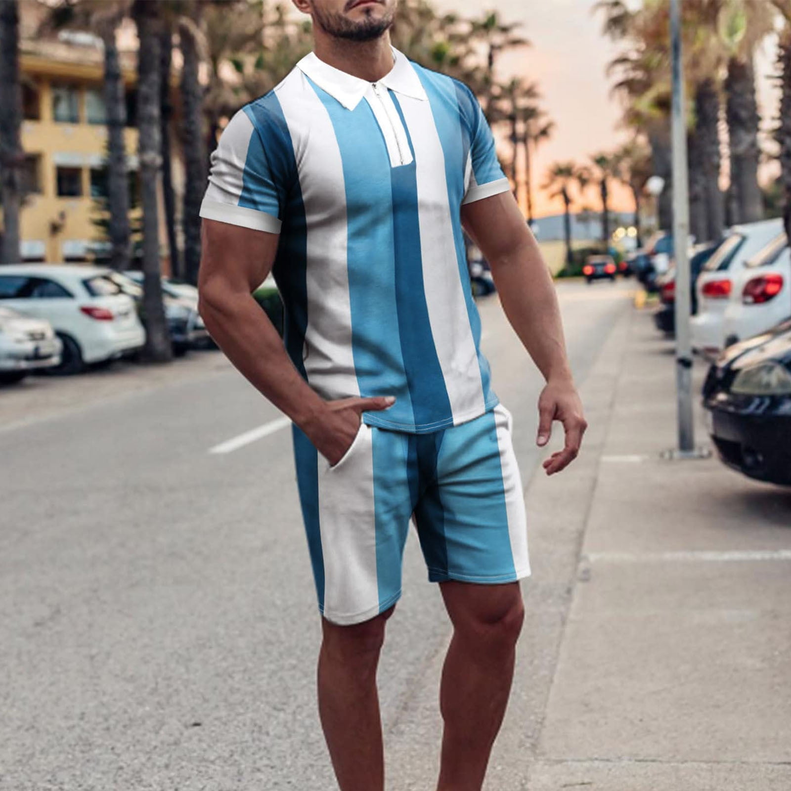 Blue and white polo sweat suit clearance