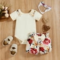 thumbnail image 2 of EnJoCho Girl Baby Set Girls Ruffles Short Sleeve Ribbed Romper Bodysuits Bowknot Floral Printed Shorts Headbands Outfits Little Girl Cute Trendy Clothing Set 12-18 Months, 2 of 9