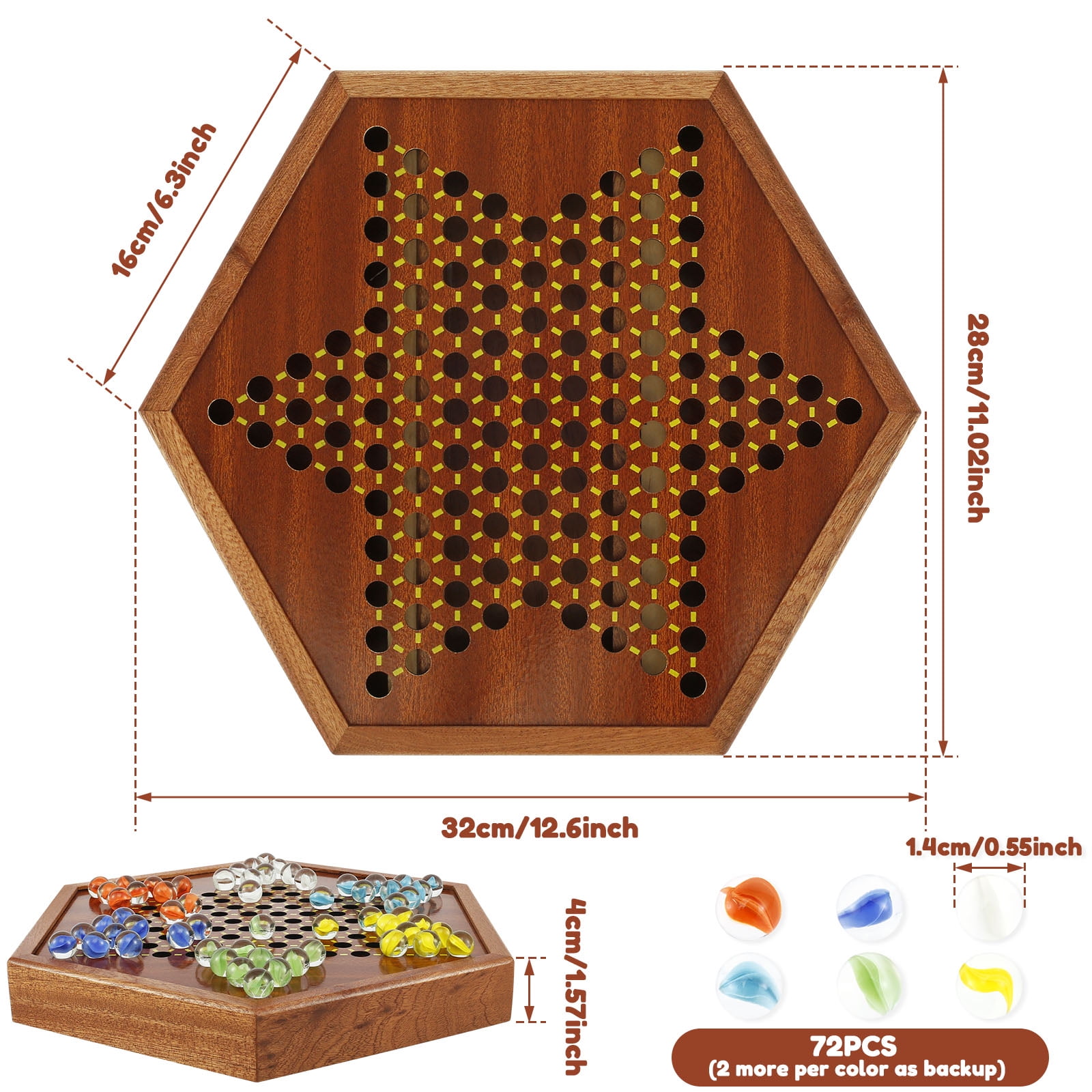 Keyohome Chinese Checkers,Wooden Chinese Checkers Game,Family Board Game,Party Game,1-6 Players.12.6"