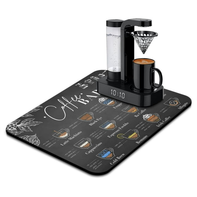 Outstanding Coffee Mat for Elegant Countertops: Stain-Hiding, Absorbent, Rubber-Backed, Perfect Dish Drying Mat - Fits Under Coffee Maker Machines, 18x24 Inch