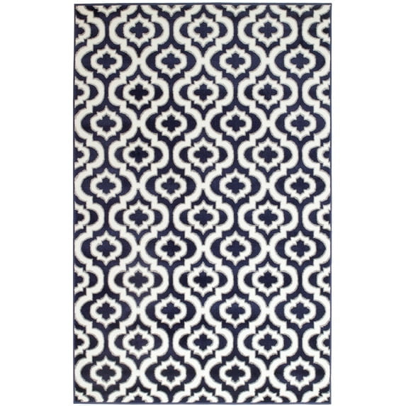 Summit Navy Blue, White, Moroccan Trellis Area Rug (5' x 7')
