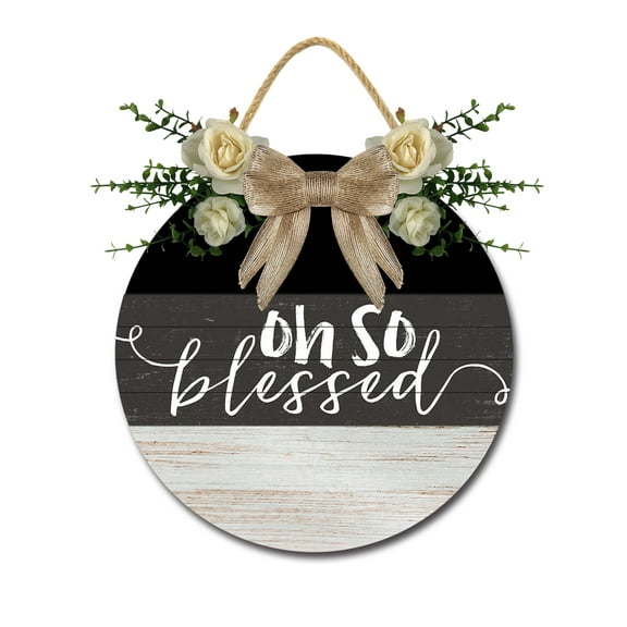 Front Door Porch Decorations Oh So Blessed Door Hanging Sign 12 inch Wooden Wall Sign, Rustic Holiday Wreath Decor for Front Door Porch Home Window Wall Farmhouse Decorations