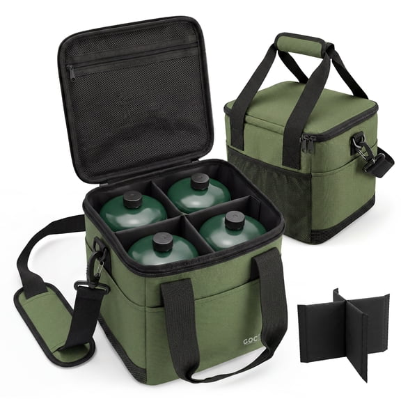 Upgraded Propane Tank Storage Bag, Holds 4 Refillable 1lb Propane Tanks, Ventilated Organizer Bag with compartments, Multi-Pocket Gas Bottle Case for Camping, RV Travel, Cooking & Picnic