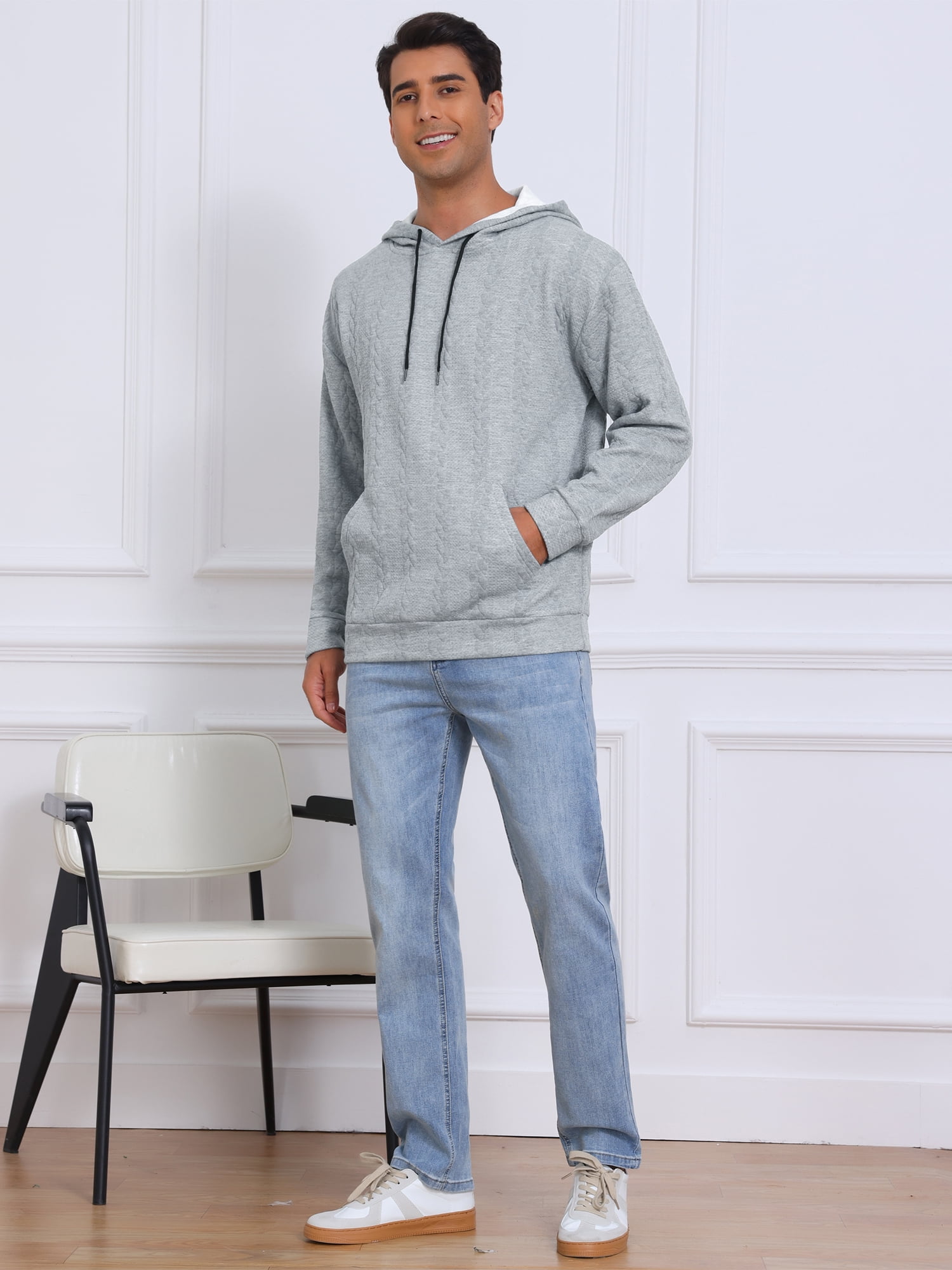 DARING DIVA Long Sleeve Jacquard Pullover Hooded Sweatshirts XL Gray
