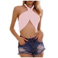 thumbnail image 1 of Blusa sexy de corte bajo para mujer: top con lazo ajustable en la parte delantera, poliéster y spandex, talla única, 1 of 8