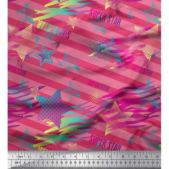 Soimoi Satin Silk Fabric Star & Diagonal Stripe Decor Fabric Printed Yard 42 Inch Wide