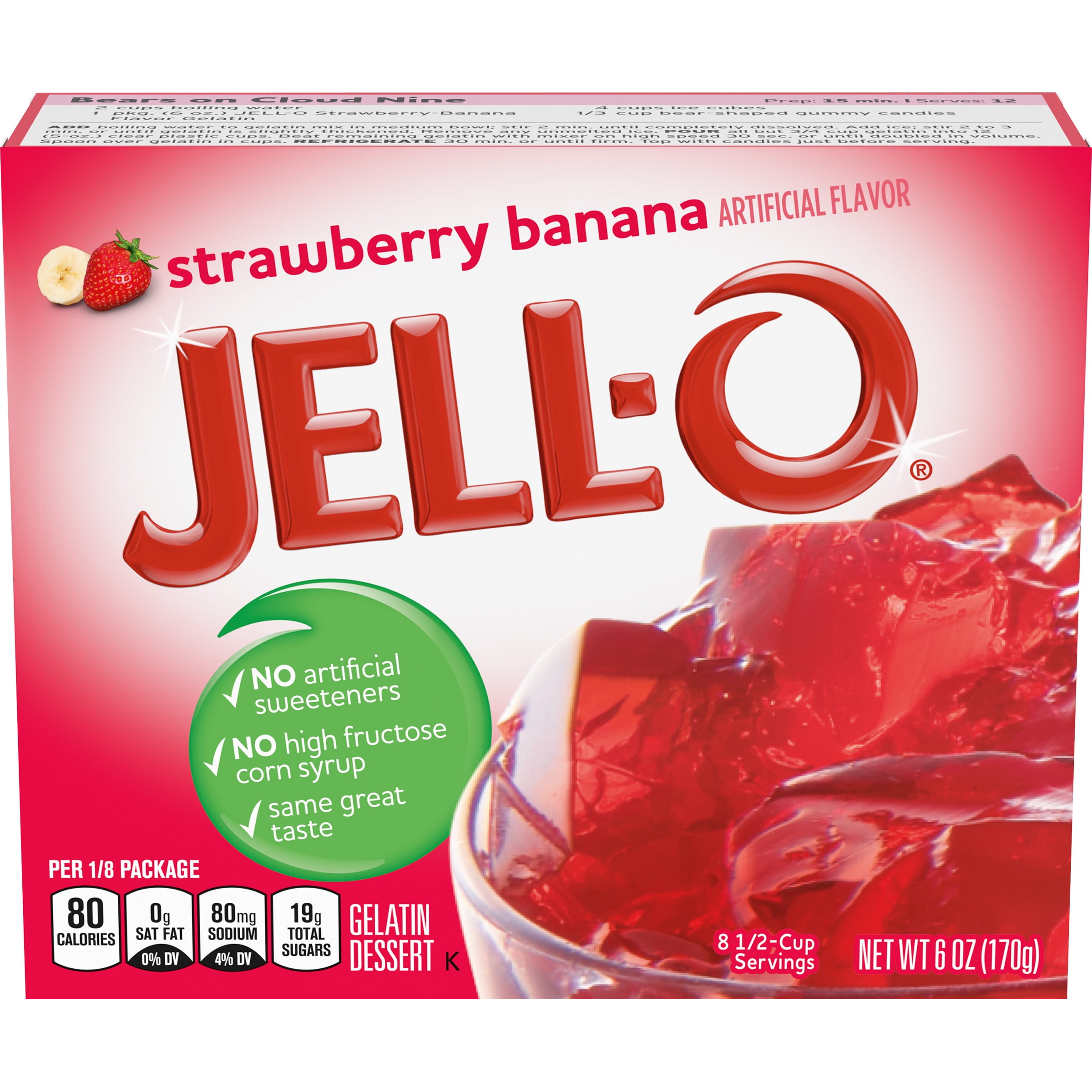 Jell-O Strawberry Banana Gelatin Dessert Mix, 6 oz Box