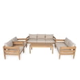 thumbnail image 3 of Christopher Knight Home 5-Piece Outdoor Patio Conversation Set for 7, Acacia Wood Frame with Cushions, Light Teak+Beige, 3 of 13