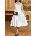 thumbnail image 4 of Women Elegant White Satin Midi Dress With Crystal Embellished Mesh Long, 4 of 9
