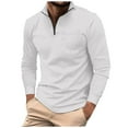thumbnail image 2 of DDAPJ pyju Mens Quarter Zip Polos Shirt Waffle Knit Pullover Tops Business Casual Long Sleeve Stand Collar Shirt Solid Textured Shirts with Chest Pocket Clearance Sale White XXL, 2 of 6