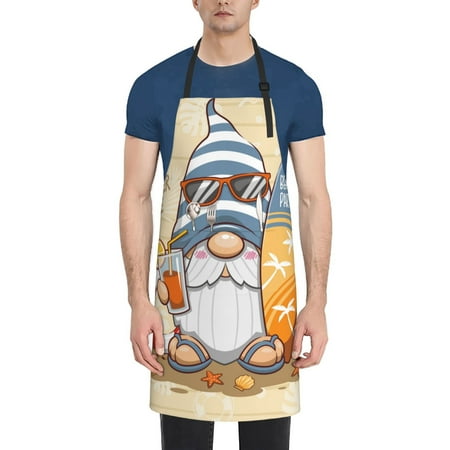 

Pofeuu Hello Summer Cute Gnome Print Waterproof Apron with Pockets Adjustable Cooking Aprons Kitchen Bib for Baking Household Cleaning