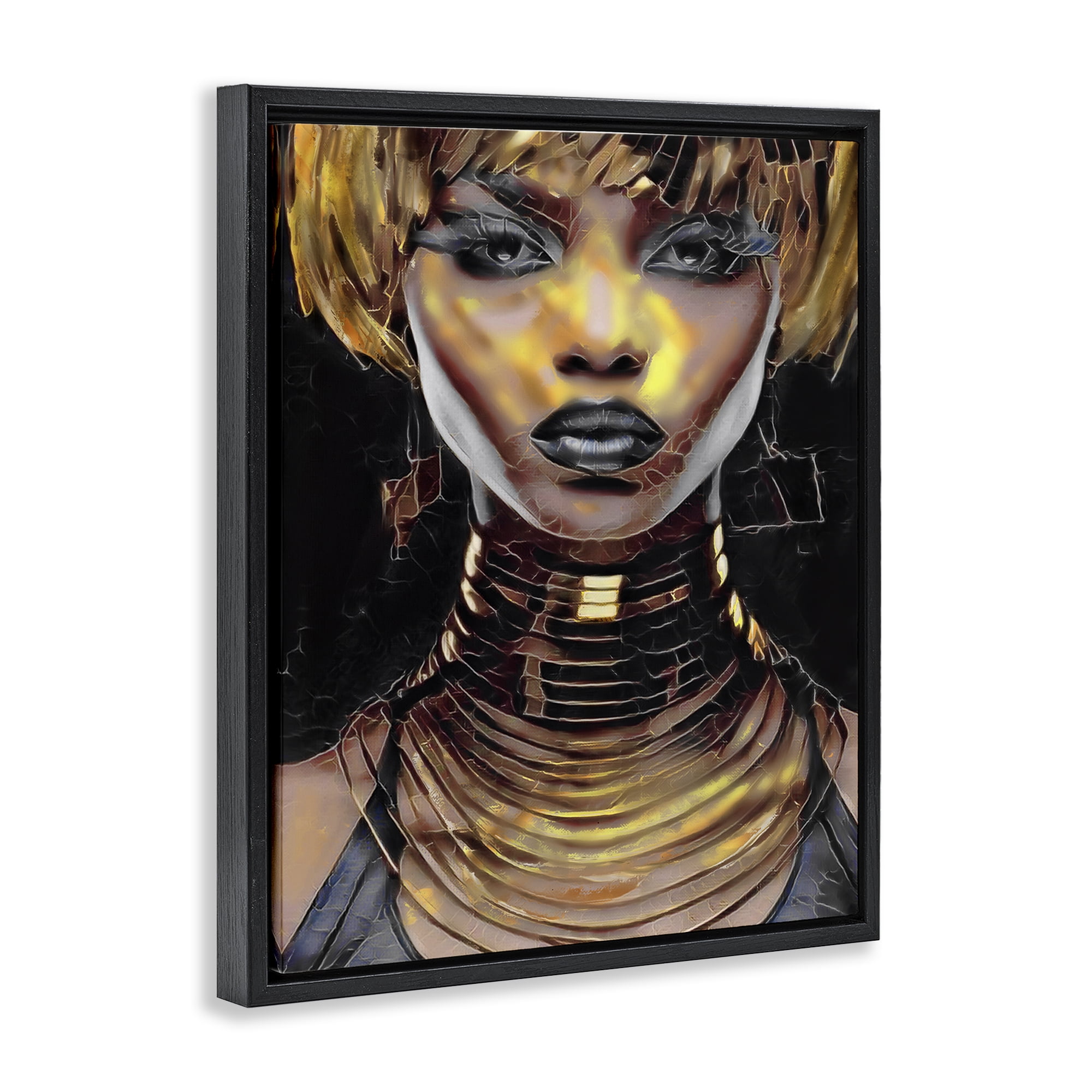 Stupell Industries Intense Glam Woman Portrait People Painting Black Floater Framed Canvas Art Print Wall Art, 25 x 31
