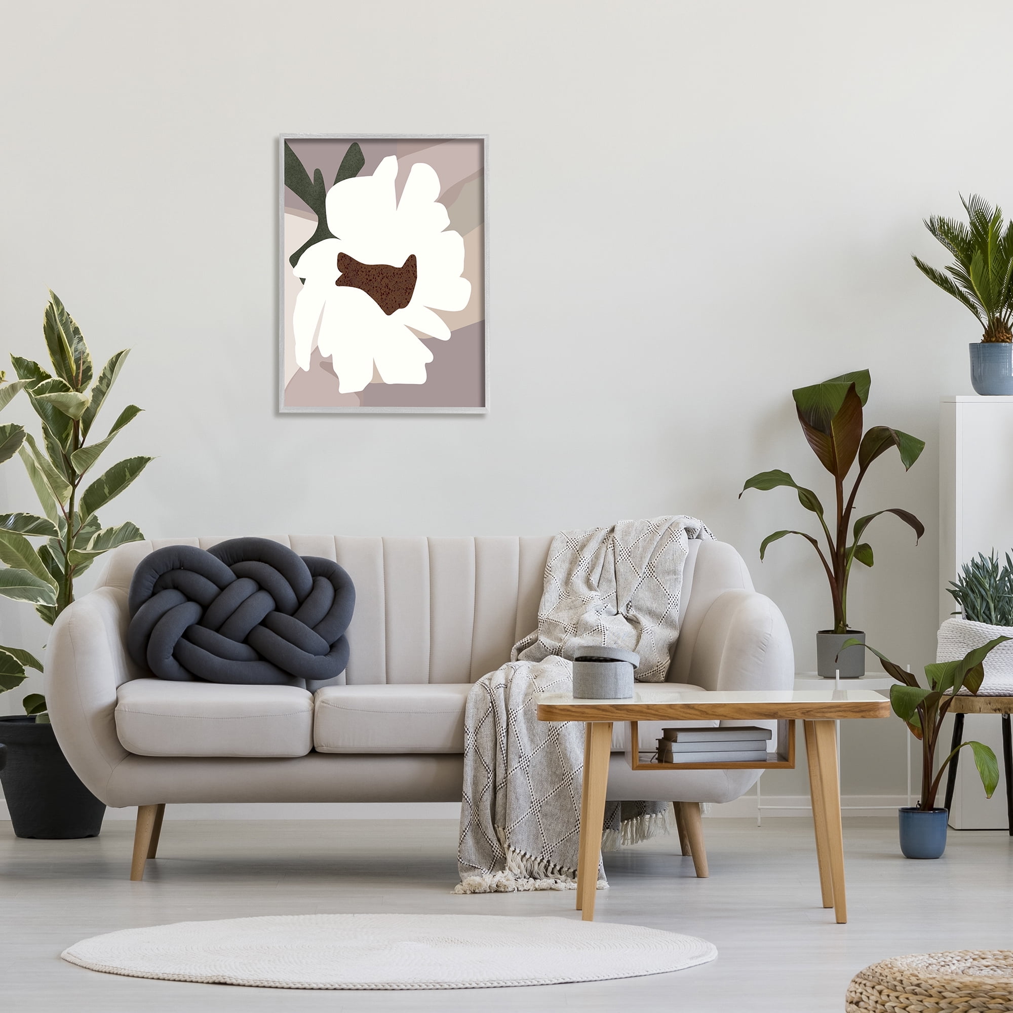 Stupell Industries White Contemporary Flower Botanical & Floral Painting Gray Framed Art Print Wall Art, 24 x 30