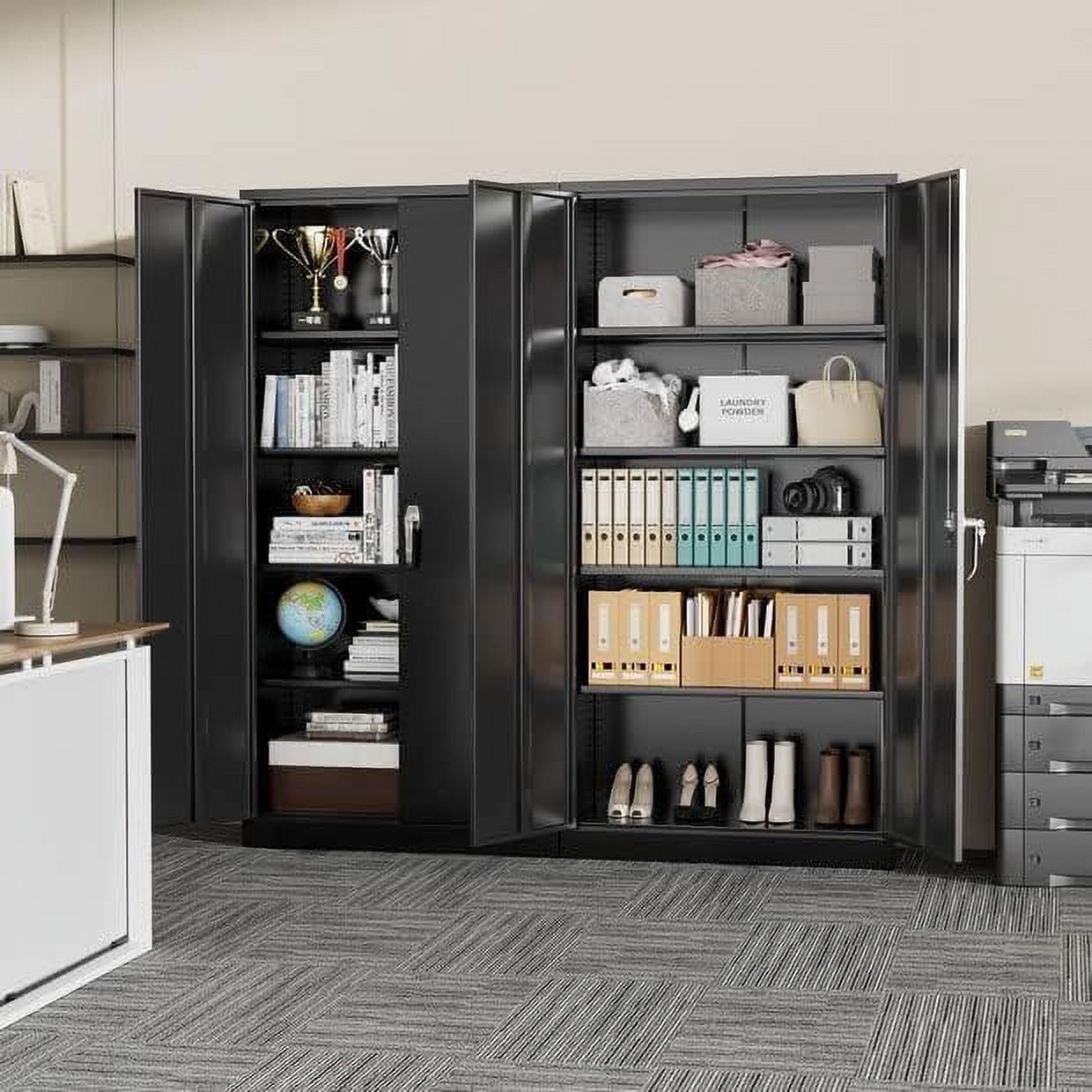72 In Metal Storage Cabinets with Locking Doors and Adjustable Shelves, Steel Storage Cabinet for Garage, Home Office(Black)