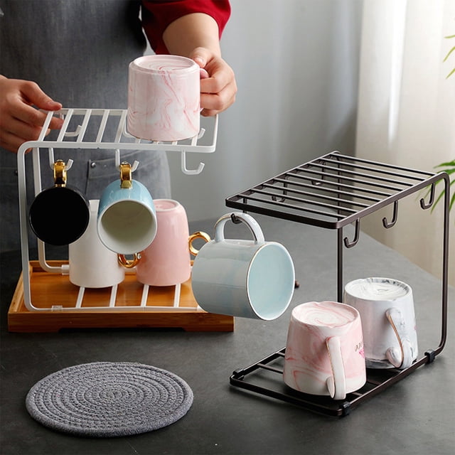 Xihbxyly Escurridor de Tazas Doble, Organizador Compacto, Construcción Metálica Robusta, Almacenamiento para Encimera de Cocina, Portavasos Multifuncional, Diseño de Patas Antideslizantes, Tamaño 24