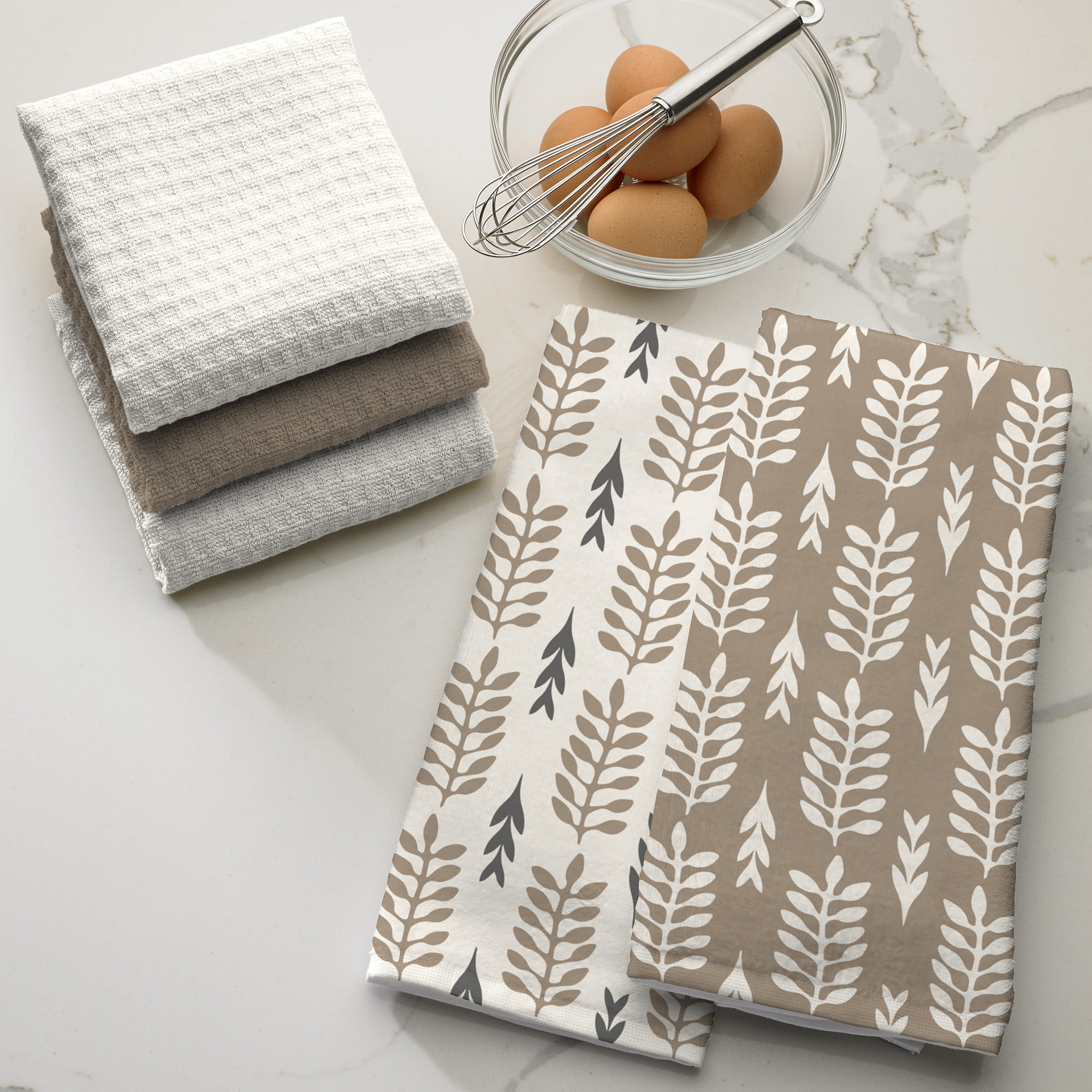 Mainstays Dual-Purpose Cotton Kitchen Towel, Morning Coffee, White