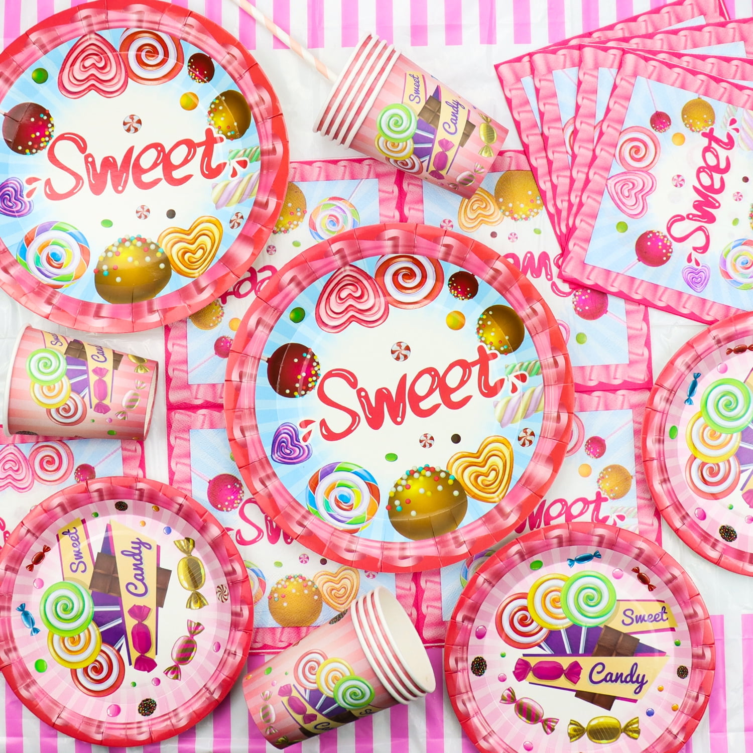 PIXHOTUL Candyland Party Supplies - Lollipop Theme Decorations, Tableware, Balloons, Banner - Serves 20 - Walmart.com for Free Printable Candyland Cupcake Toppers