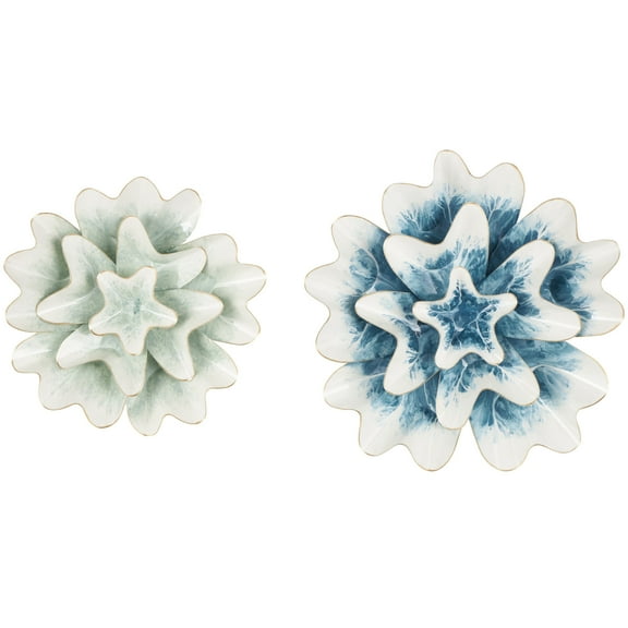 DecMode Multi Colored Metal Floral Wall Decor with White and Gold Accents (2 Count)