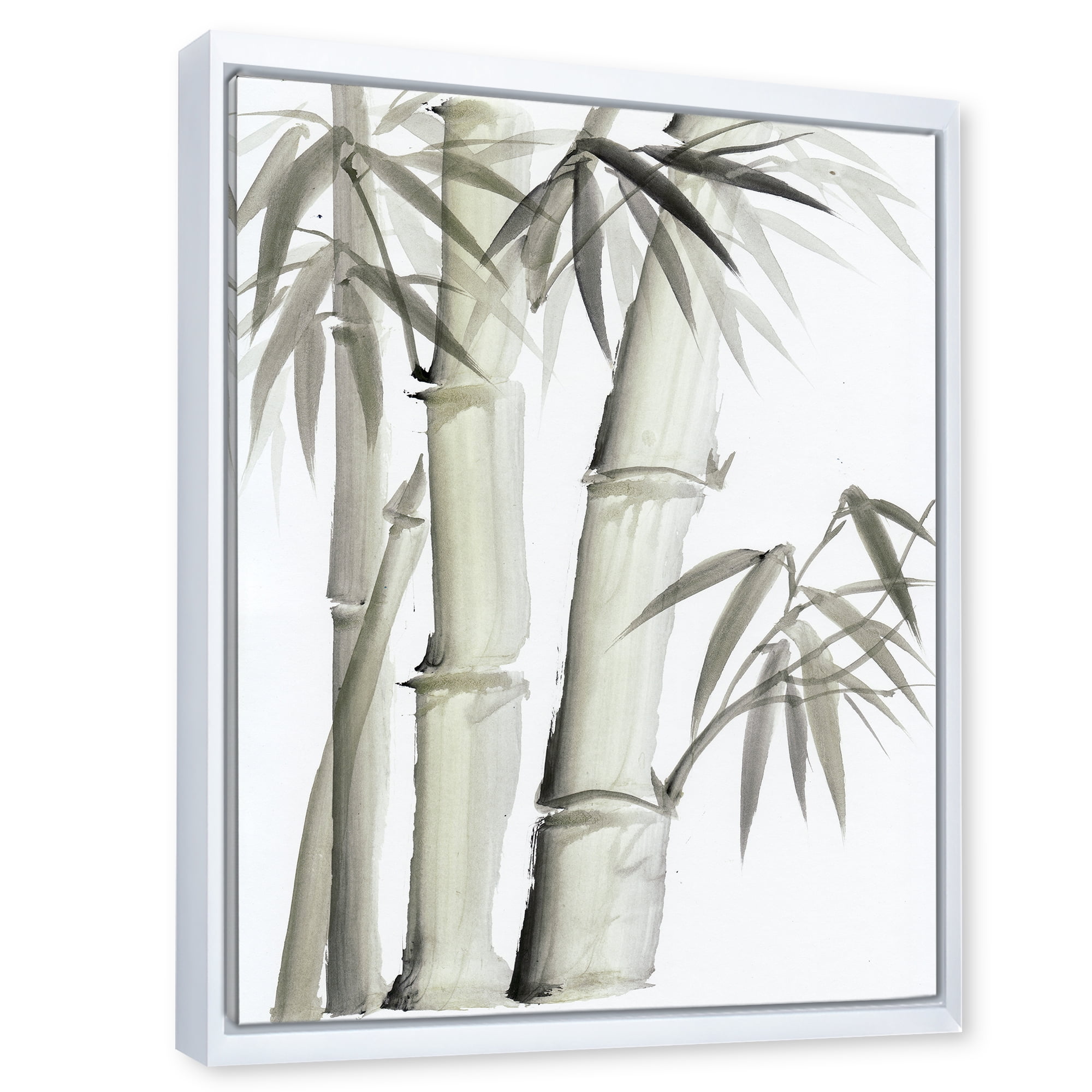 Designart 'Vintage Black and White Bamboo V' Lake House Framed Canvas Wall Art Print