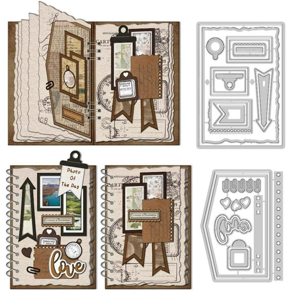 1set Diary Theme Carbon Steel Cutting Dies Stencils for Scrapbooking Photo Album Decorative Embossing Paper Card Mixed Shapes 134~139x91~98x0.8mm 2pcs/set