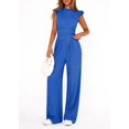 thumbnail image 3 of EASYBRA Women Casual Two Piece Outfit Ruffle Sleeve Top and Pleated Wide Leg Pants Summer Fashion Set, 3 of 7