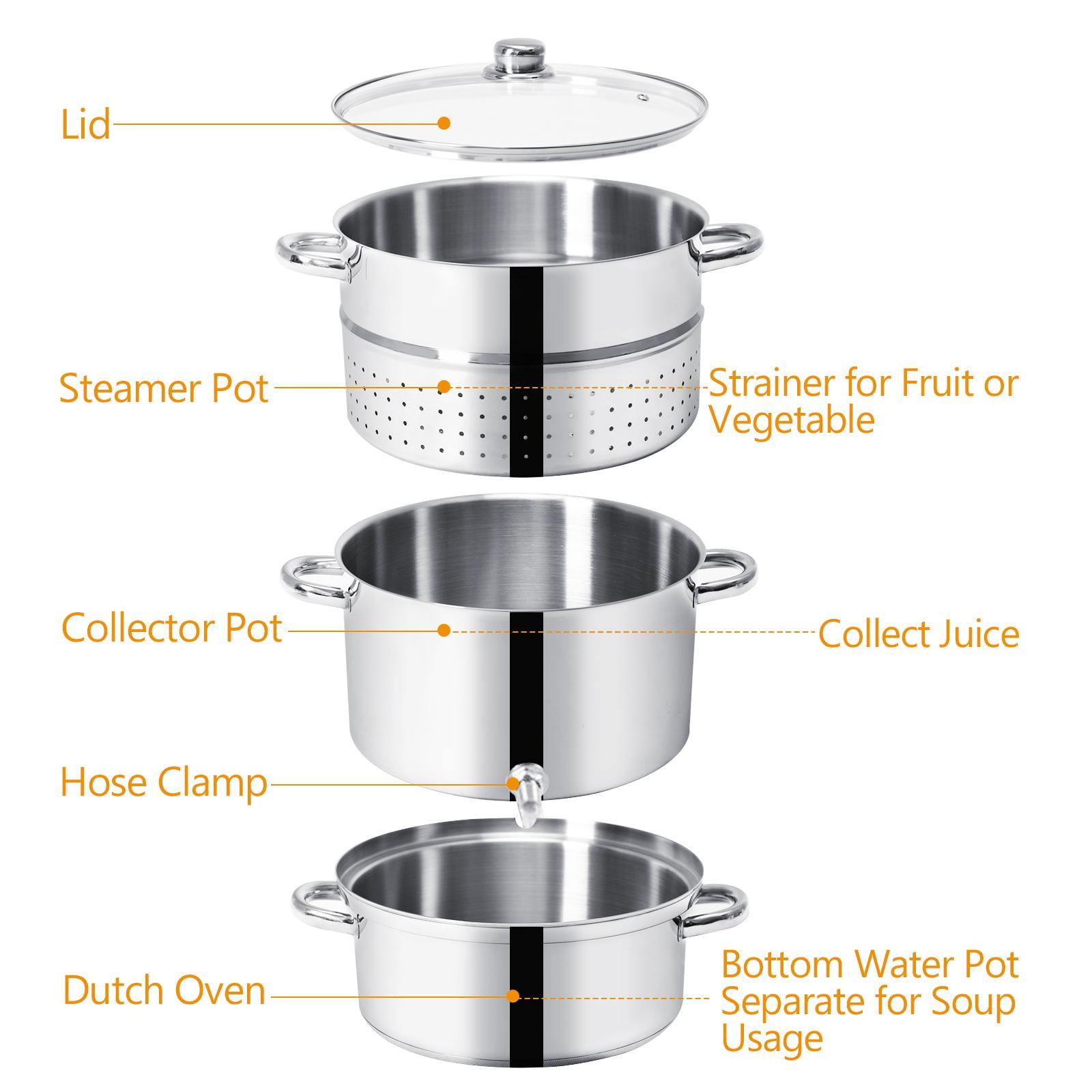i pot‼ Ginatex 11-Quart Steam Juicer, Pasta Pot w/Tempered Glass