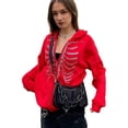 thumbnail image 3 of Sweat à Capuche Zippé pour Femmes Acrylique Automne Manches Longues Pull Mode Décontracté École Bureau Voyage Rouge m, 3 of 7