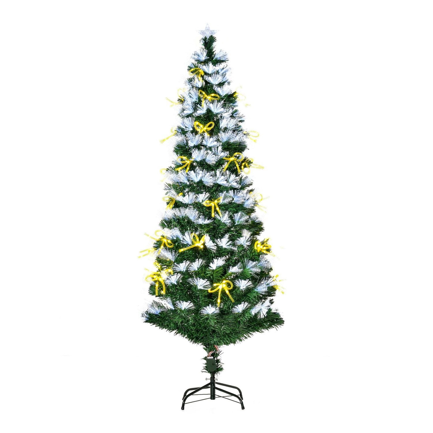 HOMCOM 6FT Prelit Artificial Christmas Tree Fiber Optic LED Light Holiday Home Xmas Decoration with Foldable Feet, Green