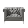 thumbnail image 2 of Oxford PU Leather Button Tufted with Silver Nailhead Trim Silver Metal Y-Leg Club Chair, Grey, 2 of 5