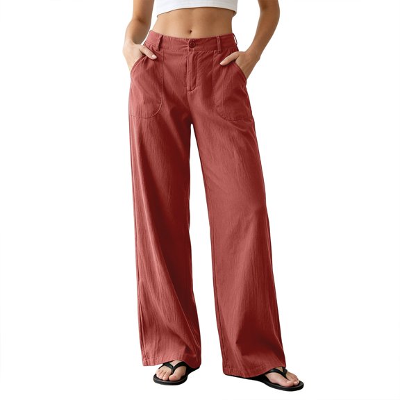 RUTAYY Women's Pants Loose Fit Solid Color Straight Leg Long Bottoms Casual Daily Wear with Pockets Comfortable Classic Stylish Trousers