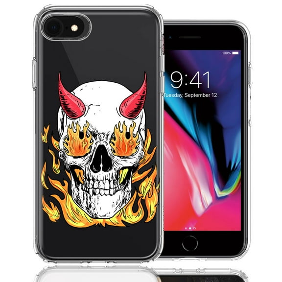 MUNDAZE For Apple iPhone 6/7/8/SE Flamming Devil Skull Design Double Layer Phone Case Cover