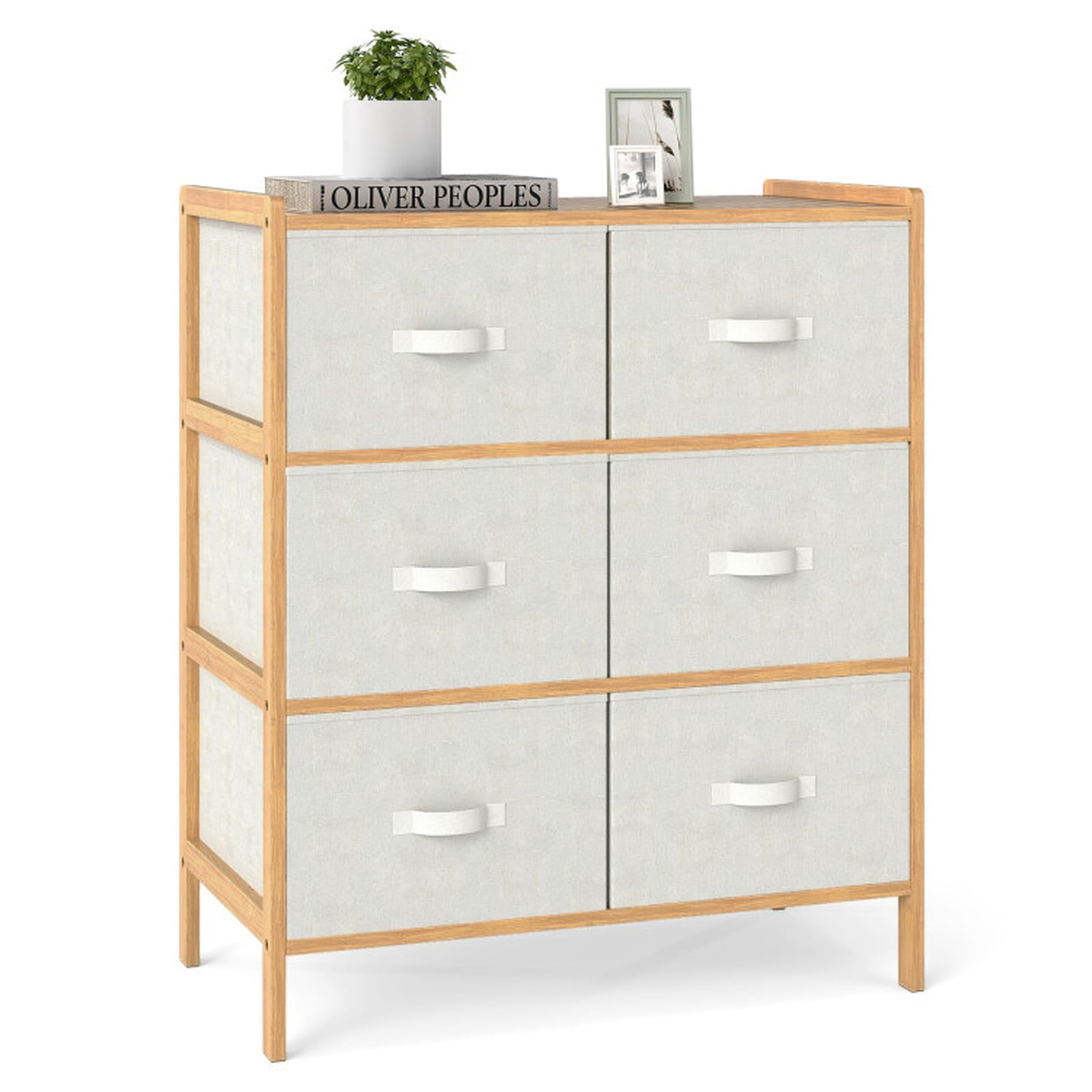 Furnibear Fabric Dresser with 6 Drawers with 6 Folding Fabric Bins for Bedroom Living Room for Bedroom Closet Living Room Nursery Clothes, Natural