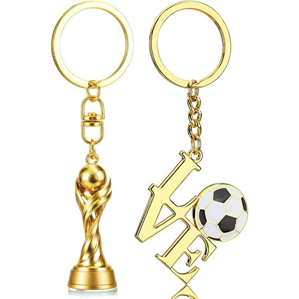 Yanonmyfd 2 PCS World Cup Golden Trophy Keychain Set - LOVE Soccer Ball Charm, Premium Zinc Alloy Football Fan Gift, Sports Event Keys for Backpacks, Bags, Fans & Collectors World Cup Souvenir