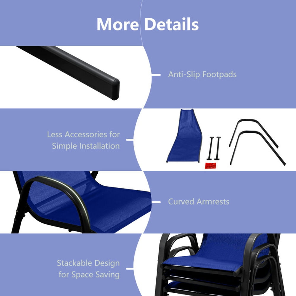 Spaco 4 Pieces Stackable Patio Dining Chairs Set with Armrest, Patio Dining Chairs Set with Breathable and Wearable Fabric, Ergonomical Chairs for Outdoor as Garden, Patio, Navy