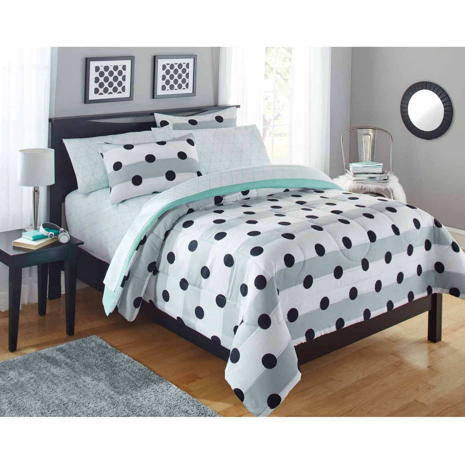 Your Zone Gray Stripe Dot Bed In A Bag Bedding Set W Reversible