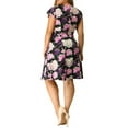 thumbnail image 3 of Agnes Orinda Women's Plus Size Dresses Deep V Neck Above Knee Cap Sleeve Floral Dress Black 4X, 3 of 10