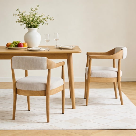 Christopher Knight Home Upholstered Dining Arm Chairs Set of 2, Rubberwood Frame, Beige Natural