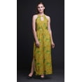 thumbnail image 5 of Bimba Leaves Ladies Crew Neck Waist String Print Maxi Dress with Side Slits Summer Wear-Large, 5 of 6