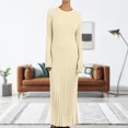 thumbnail image 4 of Faldas largas Vestido ajustado con cuello redondo, vestido maxi informal básico para mujer, traje diario cálido y ajustado Ygjytge Beige T L para Mujer, 4 of 7