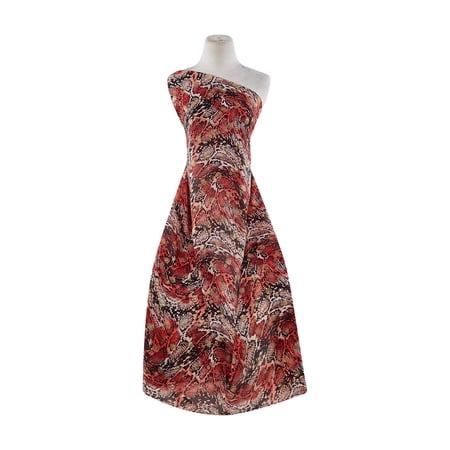 Zelouf Cleo Python Print Chiffon W/ Foil , Sewing, DIY, Crafts Fabric by the Yard, 393 Tomato/blk, 10 Yard