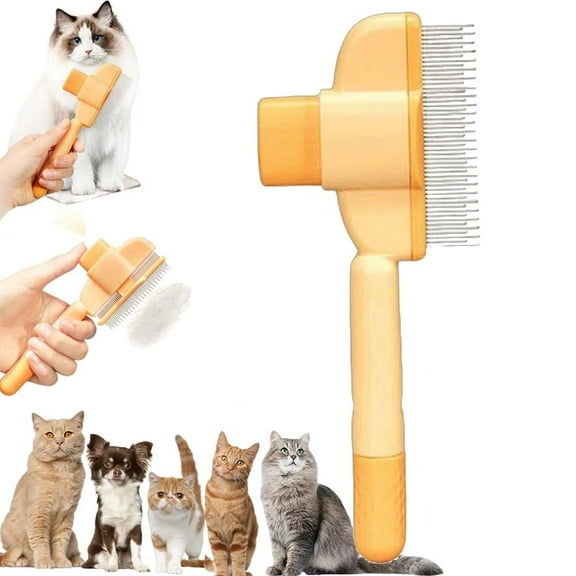 Cat Comb, Self-Cleaning Pet Comb Grooming Brush, Cat Dog Pet Grooming for Massaging and Cleaning Hairs (Yellow)
