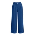thumbnail image 4 of Olyvenn Women's Elastic High Waist Textured Wide Leg Pants, Button Front Loose Summer Casual Palazzo Trousers Blue XXL, 4 of 6
