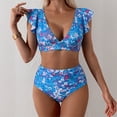 thumbnail image 4 of Minjewel Women High Waist Ruffled 2 PC Bikini Swimsuit Fashion Beach Bathing Suit, Royal Blue M, 4 of 6